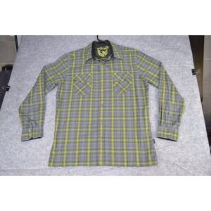 Kuhl Mountain‎ Crown Shirt Mens L Lime Gray Plaid Long Sleeve Classic Button-Up